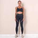 Yoga Set Hollow Out Quick Dry Solid Wear Sports Gym Legging Seamless Fitness Bra Crop Top Sleeveless Backless Yoga Suit