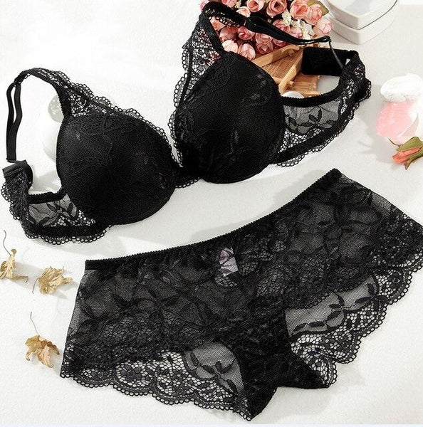 Women Underwear Intimates Set Push up Bra Set Transparent Lace Bra and Panty Set Lingerie Set