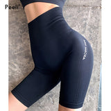 High Waist Seamless Yoga Shorts Women Fitness Clothing Push Up Hip Gym Shorts Sports Letter Print Workout Short Leggings