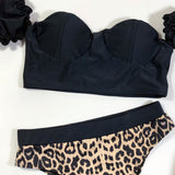 Swimwear Women Leopard Print Splice Bikini Push-Up Pad Swimwear Black Sexy Swimsuit Beachwear Bikinis Set Body Suit High Waist