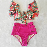 High Waist Bikini 2021 Ruffle Swimwear Women Print Sexy Swimsuit Push Up Bikinis Plus Size Bathing Suits Floral Beach Wear