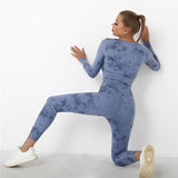 Tie Dye Yoga Suits 2 Pcs Long Sleeve Shirts+High Waist Leggings Sexy Nylon Gym Suits Breathable Tracksuit Colorful Sports Suits