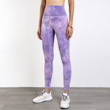 Tie Dye Yoga Suit Without T-Line Exercise Fitness Pants For Women Tight Peach Hip Pants High Waist Nude Yoga Pants