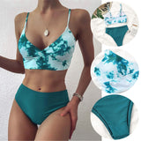 Women Swimsuit Ladies Sexy Fashion Green Color Matching Tie-dye Bandeau Bandage Bikini Set Push-Up Swimwear Beachwear