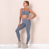 Yoga Set Hollow Out Quick Dry Solid Wear Sports Gym Legging Seamless Fitness Bra Crop Top Sleeveless Backless Yoga Suit