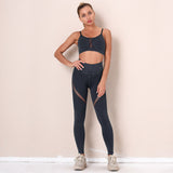 Yoga Set Hollow Out Quick Dry Solid Wear Sports Gym Legging Seamless Fitness Bra Crop Top Sleeveless Backless Yoga Suit