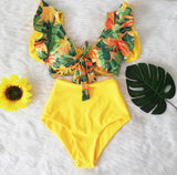 High Waist Bikini 2021 Ruffle Swimwear Women Print Sexy Swimsuit Push Up Bikinis Plus Size Bathing Suits Floral Beach Wear