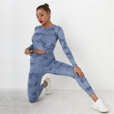 Tie Dye Yoga Suits 2 Pcs Long Sleeve Shirts+High Waist Leggings Sexy Nylon Gym Suits Breathable Tracksuit Colorful Sports Suits