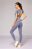 Women Seamless Yoga Set Gym Clothing Sport Set Tracksuit Leopard Backless Top Fitness Leggings Sportwear