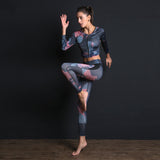 Sport Suit Print Fitness Suit Leggings Breathable Yoga Set 2 Piece Zipper Sportswear T-shirt Sport Pants Tracksuit For Women