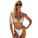 Bikini Sexy Three Point Swimsuit Silver Silk Shiny Cloth Pool Swimming Two Piece Set