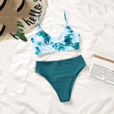 Women Swimsuit Ladies Sexy Fashion Green Color Matching Tie-dye Bandeau Bandage Bikini Set Push-Up Swimwear Beachwear