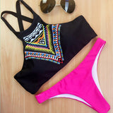 Women Bikinis High Neck Push Up Bikini Set Geometry Black Swimwear