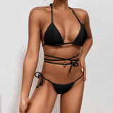 New Swimsuit Women's Bandage Split Swimwear Halter Neck Sexy Mini Bikini