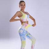 Seamless Yoga Suit Women's New Tie Dye Sleeveless Sports Bra Hip Lifting Leggings Suit