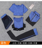 5 pieces sets coat+t shirt+bra+shorts+leggings women yoga clothing quick dry outdoor sports running fitness gym ropa deportiva