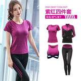 5 pieces sets coat+t shirt+bra+shorts+leggings women yoga clothing quick dry outdoor sports running fitness gym ropa deportiva