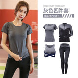 5 pieces sets coat+t shirt+bra+shorts+leggings women yoga clothing quick dry outdoor sports running fitness gym ropa deportiva