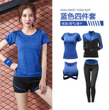 5 pieces sets coat+t shirt+bra+shorts+leggings women yoga clothing quick dry outdoor sports running fitness gym ropa deportiva