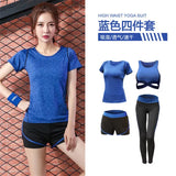 5 pieces sets coat+t shirt+bra+shorts+leggings women yoga clothing quick dry outdoor sports running fitness gym ropa deportiva