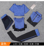 5 pieces sets coat+t shirt+bra+shorts+leggings women yoga clothing quick dry outdoor sports running fitness gym ropa deportiva