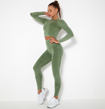 Women Sport Suit 2 Piece Fitness Tracksuit Set Gym Workout Clothes Long Sleeve Crop Top+High Waist Leggings Fitness Yoga Sets