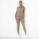 Tie Dye Yoga Suits 2 Pcs Long Sleeve Shirts+High Waist Leggings Sexy Nylon Gym Suits Breathable Tracksuit Colorful Sports Suits