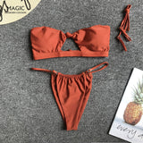 Bikini Set New Women Bandeau Swimsuit Bandage Swimwear High Cut Bathing Suit Solid Bikini Push Up Beach Wear Maillot De Bainv