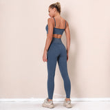 Yoga Set Hollow Out Quick Dry Solid Wear Sports Gym Legging Seamless Fitness Bra Crop Top Sleeveless Backless Yoga Suit