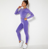 Women Sport Suit 2 Piece Fitness Tracksuit Set Gym Workout Clothes Long Sleeve Crop Top+High Waist Leggings Fitness Yoga Sets