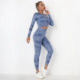 Tie Dye Yoga Suits 2 Pcs Long Sleeve Shirts+High Waist Leggings Sexy Nylon Gym Suits Breathable Tracksuit Colorful Sports Suits