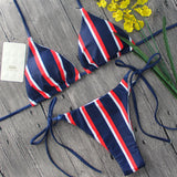 Women Push-up Low Waist Striped Bikini Set Padded Bandage Swimsuit Swimwear Beachwear