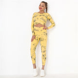 Tie Dye Yoga Suits 2 Pcs Long Sleeve Shirts+High Waist Leggings Sexy Nylon Gym Suits Breathable Tracksuit Colorful Sports Suits