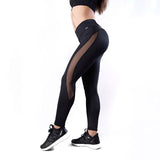 Sexy Mesh Leather Patchwork Black Leggings Women High Waist Fitness Push Up Hiking Legging Pants Jogging Femme