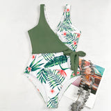 Sexy Patchwork Print One Piece Swimsuit Closed Female Swimwear Push Up Body Women's Swimming Bathing Suit Beach Pool Bather 2021