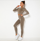 Women Sport Suit 2 Piece Fitness Tracksuit Set Gym Workout Clothes Long Sleeve Crop Top+High Waist Leggings Fitness Yoga Sets