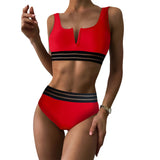 Solid color bikini new v-neck low waisted split two piece swimsuit