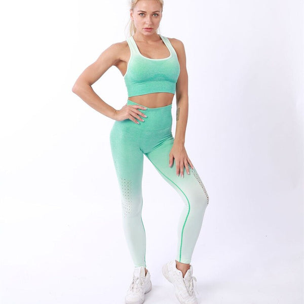 Women Sport Suit Fitness Female Yoga Set Ombre Push Up Workout Gym Wear Running Clothing Tracksuit Gradient Seamless