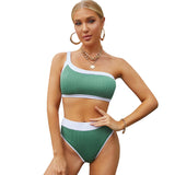 Swimsuit women's new summer solid color single shoulder strap split sexy bikini