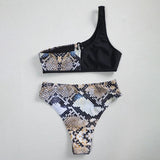 One Shoulder Bikini Set Hollow Out Swimsuit Women Patchwork Swimwear Push Up Bandeau Bathing Suits Female Summer Beachwear Sexy