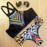 Women Bikinis High Neck Push Up Bikini Set Geometry Black Swimwear