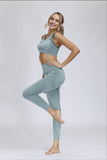 Womens Clothing New V-neck Sportswear Yoga Suit  Two Piece Legging Set  Long Line Sports Bra  Yoga Pants