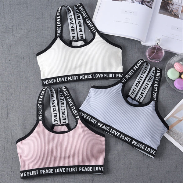 Sport Cropped Top Bra Push Up Running Yoga Bra Cotton Letters Sport Tops For Women Gym Wear Solid Fitness Bra Women Sportswear