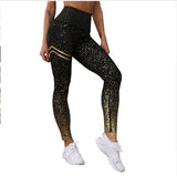 Hotsale Women Gold Print Leggings No Transparent Exercise Fitness Leggings Patchwork Push Up Female Pants