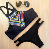 Women Bikinis High Neck Push Up Bikini Set Geometry Black Swimwear