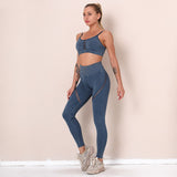 Yoga Set Hollow Out Quick Dry Solid Wear Sports Gym Legging Seamless Fitness Bra Crop Top Sleeveless Backless Yoga Suit