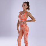 Women seamless tracksuit Tie dye yoga set gym clothing breathable elastic sport suit fitness running yoga pants bra sportwear