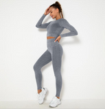 Women Sport Suit 2 Piece Fitness Tracksuit Set Gym Workout Clothes Long Sleeve Crop Top+High Waist Leggings Fitness Yoga Sets