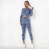 Tie Dye Yoga Suits 2 Pcs Long Sleeve Shirts+High Waist Leggings Sexy Nylon Gym Suits Breathable Tracksuit Colorful Sports Suits