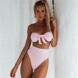 Bikini New INS Solid Color Knotted Ladies Split Swimsuit Pit Strip Fabric